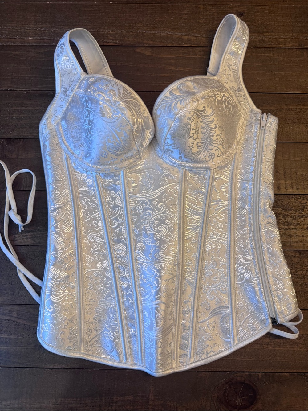 White damask lace up bride corset bustier very small 4